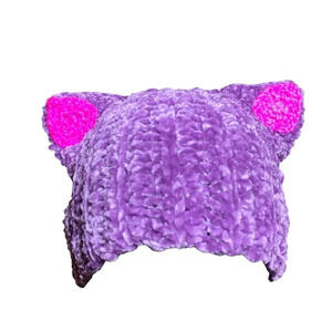 Handmade Trendy Crochet Kitty Cat Ear Beanie Unisex Purple Pink Adult One Size